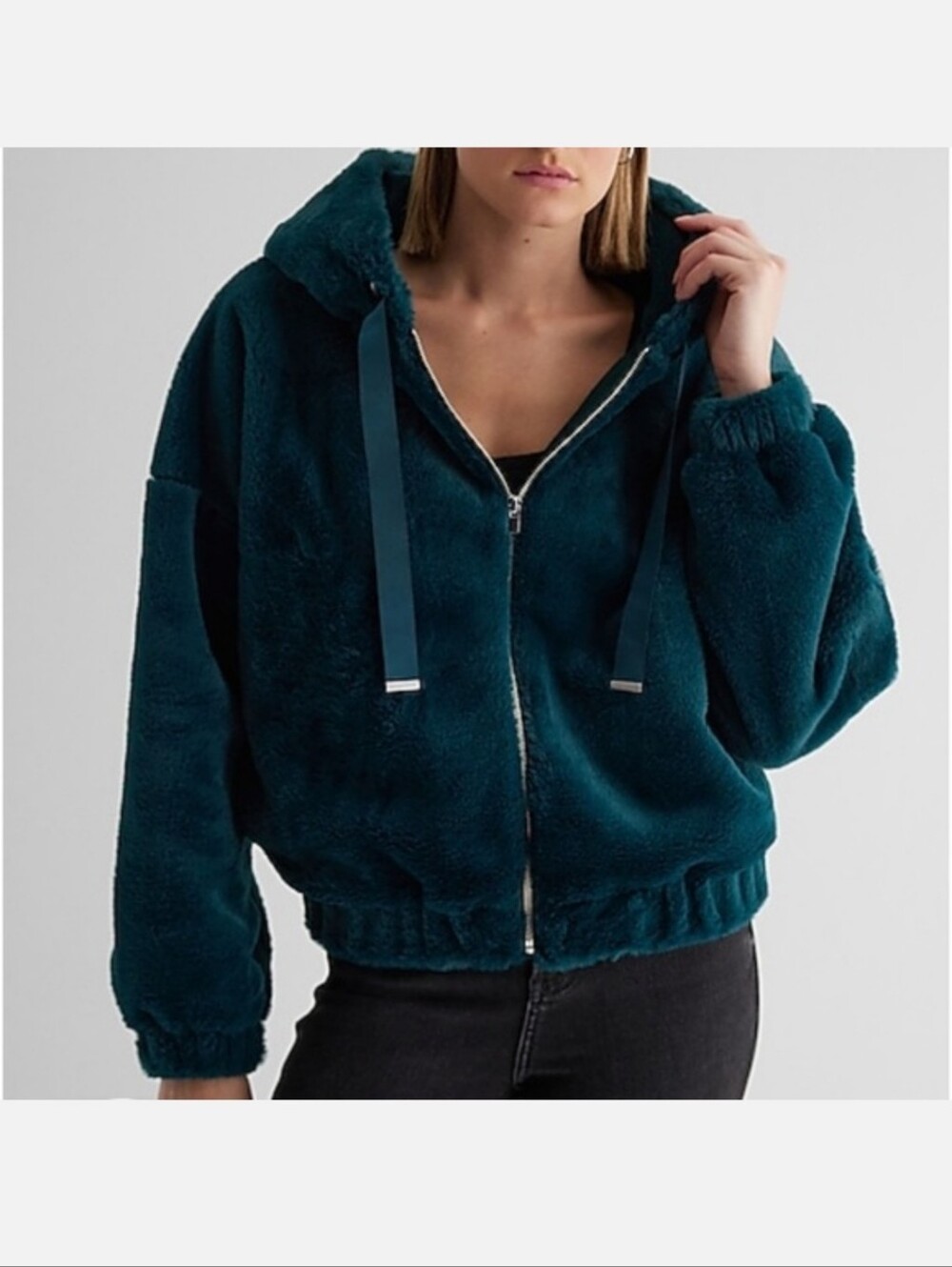 Gorgeous and SOFT! Express Dark Teal Fuzzy Zip-Up Hoodie Coat Jacket